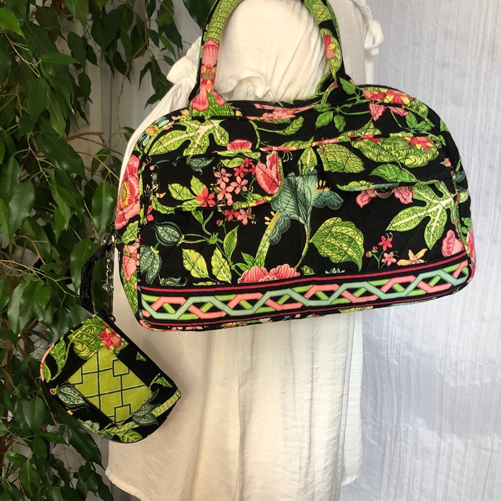 Vintage VERA BRADLEY Botanica bowler bag satchel w/ matching ID change purse